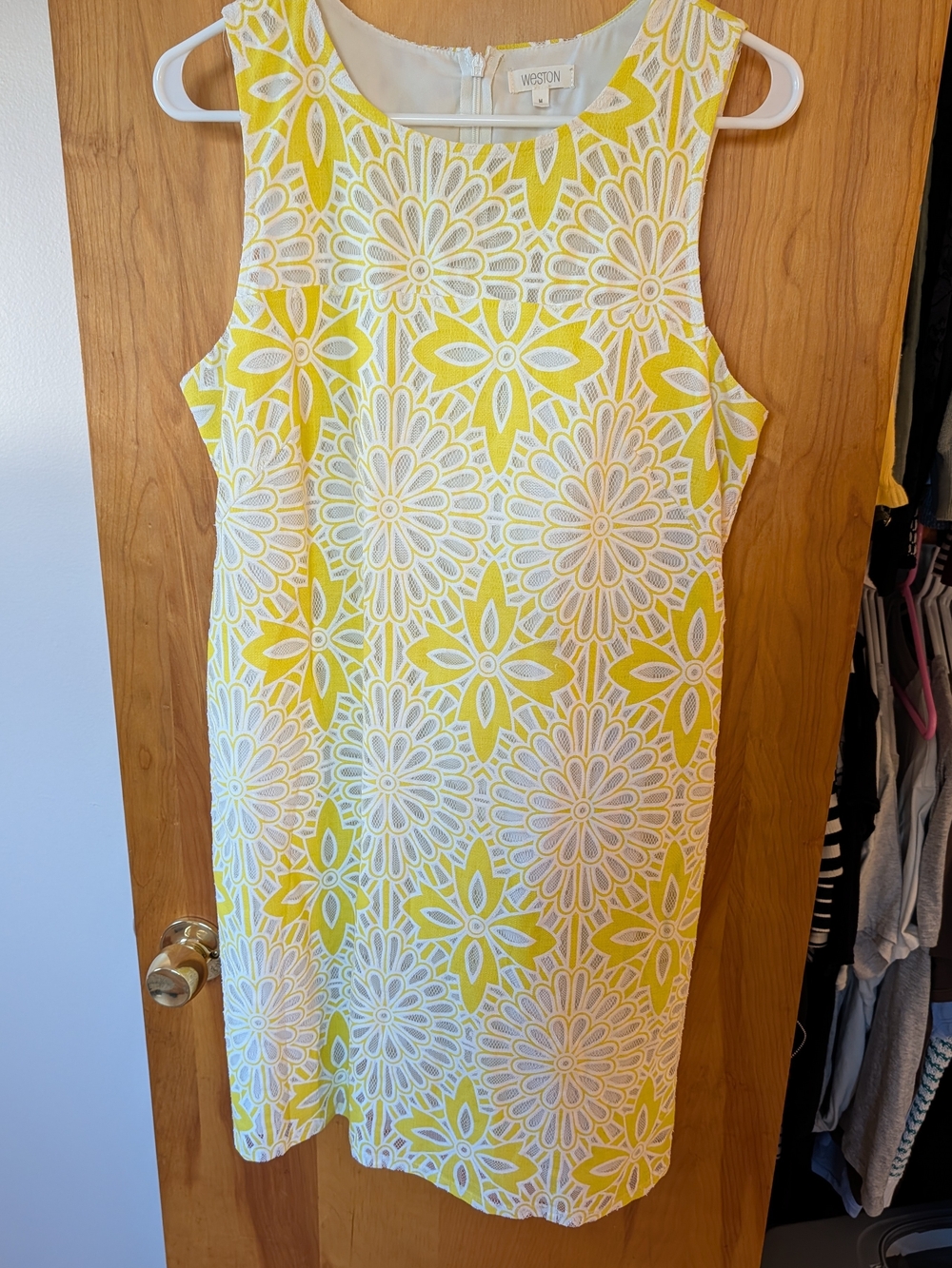 Anthropologie Yellow and White Floral Lace Midi Dress - Size medium